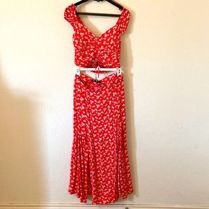 Zara Red Floral Top and Skirt